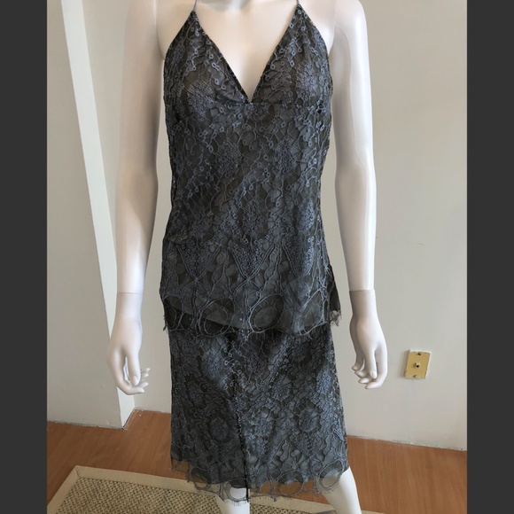 Richard Tyler Lace on Silk Top and Skirt Set - Picture 1 of 7